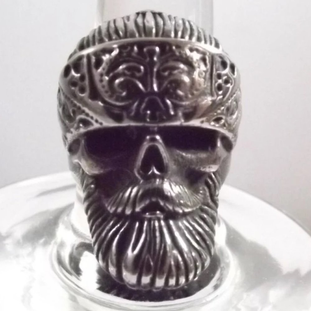 Vintage Unisex Plus Size Stainless Steel Statement Viking Skull Face Ring